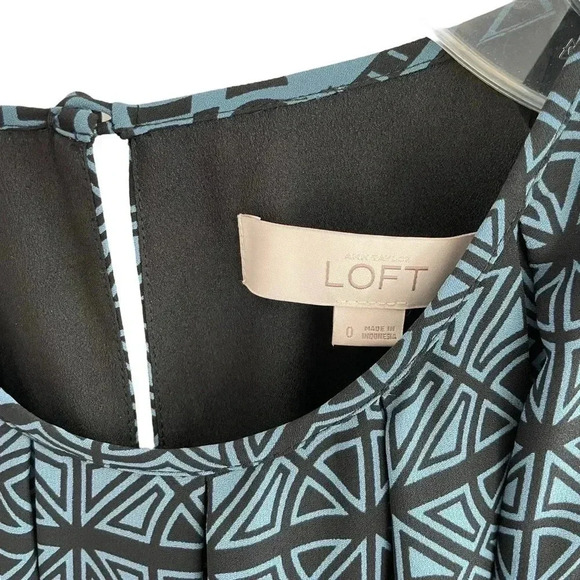 LOFT Sleeveless Shift Dress Geometric Teal Black - Picture 3 of 7